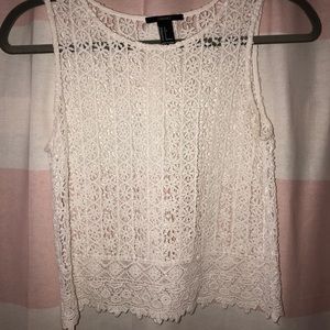 White, Lace Semi-Crop Top